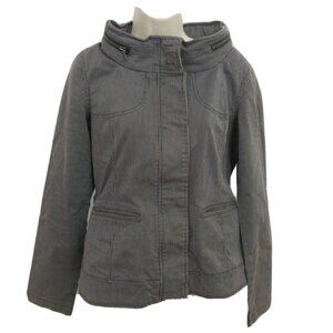Candies Jacket Hoodie Size Large Long Sleeve Gray White Striped Full Zip Buttons